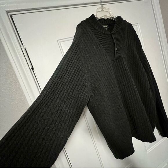 Vtg 80s 90s Eddie Bauer Grandpa Gray 1/4 Button 100% Cotton Oversize Sweater XLT - Picture 4 of 10